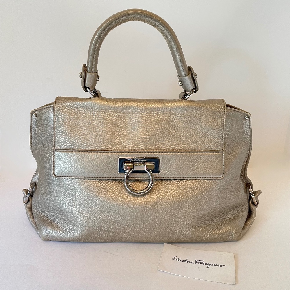 Salvatore Ferragamo Sophia Silver Leather Gancini Hand Bag